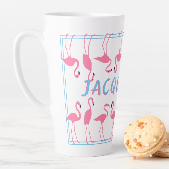 Pink Flamingos Name Template Tall Latte mug (In Situ)