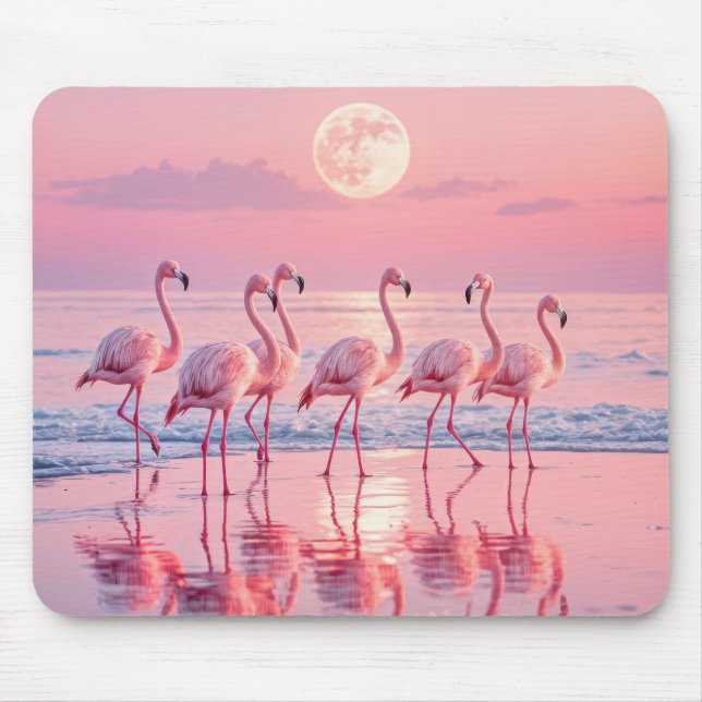 Pink Flamingos On a Pink Beach Mouse Mat (Front)