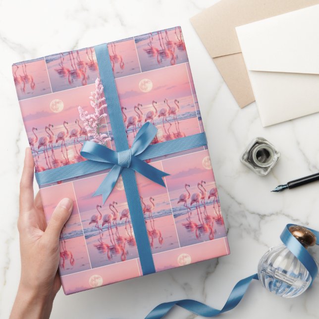 Pink Flamingos On a Pink Beach Wrapping Paper (Gifting)