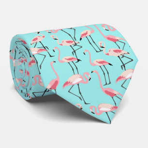 Pink Flamingos on Aqua Blue Tie