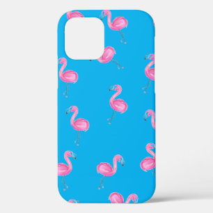 pink flamingos on aqua iPhone 12 case