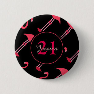 Pink Flamingos on Black 21st Birthday Custom 6 Cm Round Badge