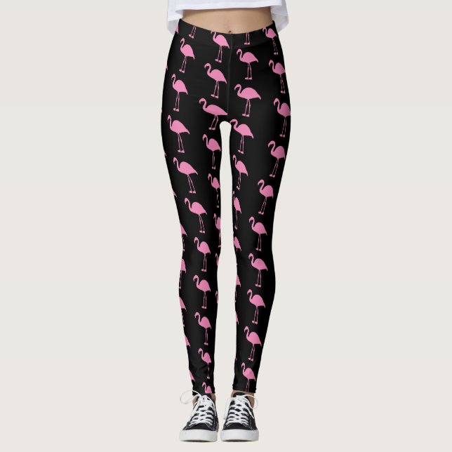Pink Flamingos on Black Leggings (Front)