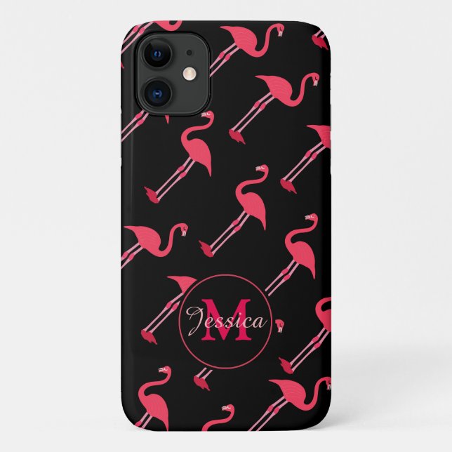 Pink Flamingos on Black Personalised Case-Mate iPhone Case (Back)