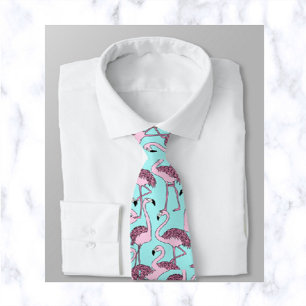 Pink Flamingos on Blue Neck Tie