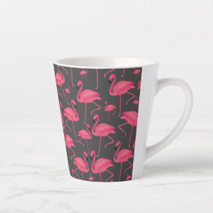 Pink Flamingos On Dark Grey Background Latte Mug