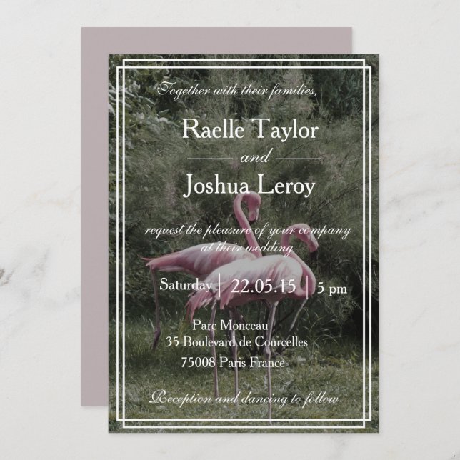 Pink flamingos outdoor nature wedding invitation (Front/Back)