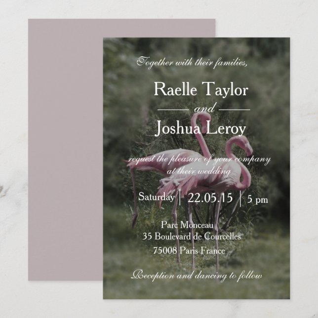 Pink flamingos outdoor nature wedding invitation (Front/Back)
