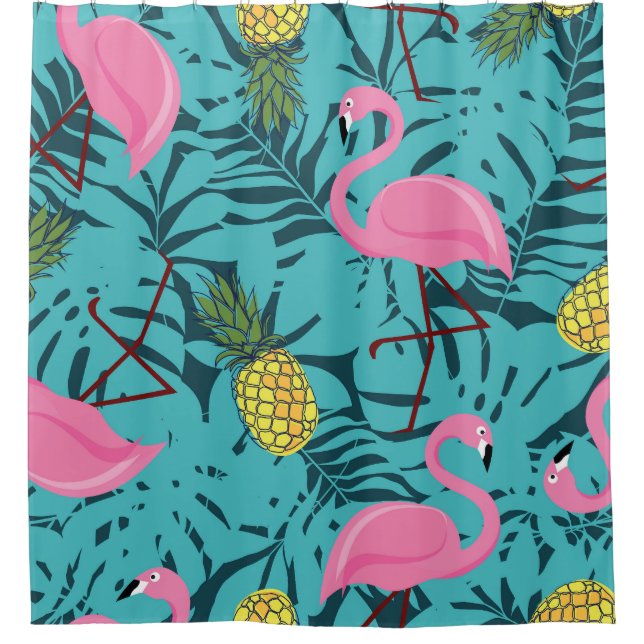 Pink Flamingos Palm: Exotic Hawaii Shower Curtain (Front)