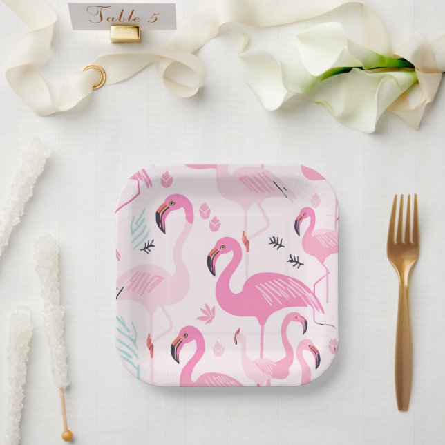 Pink Flamingos Paper Plate (Wedding)