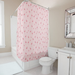pink flamingos pattern on pale pink shower curtain