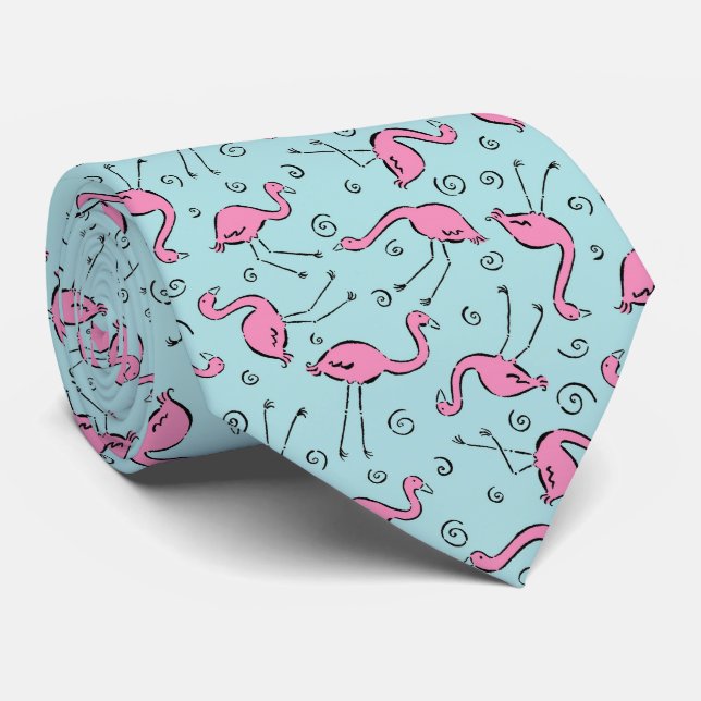 Pink Flamingos Pattern Tie (Rolled)