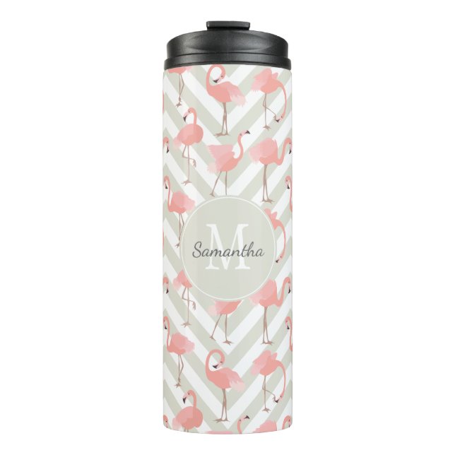 Pink Flamingos Pattern with Your Monogram Thermal Tumbler (Front)