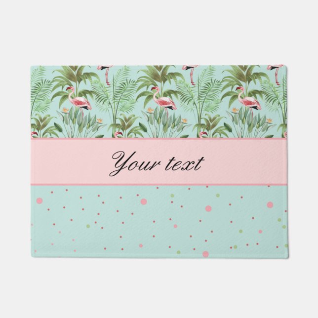 Pink Flamingos Polka Dots Doormat (Front)