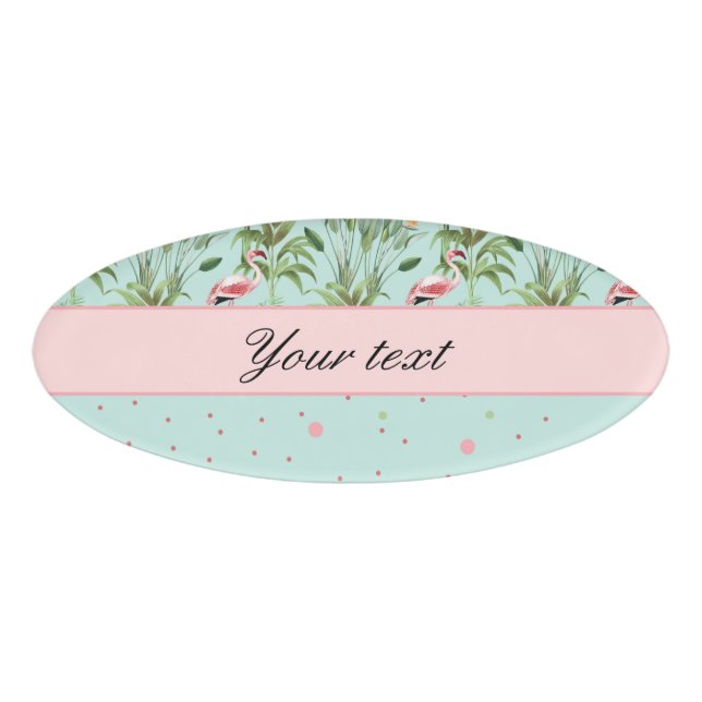 Pink Flamingos Polka Dots Name Tag (Front)