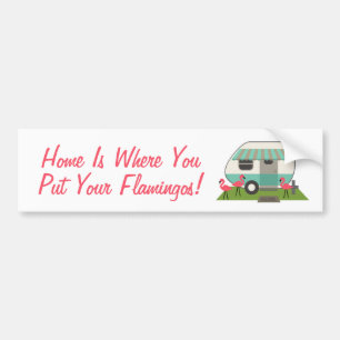 Pink Flamingos & Retro Camper Bumper Sticker