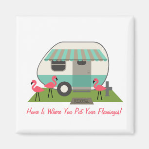 Pink Flamingos & Retro Camper Magnet