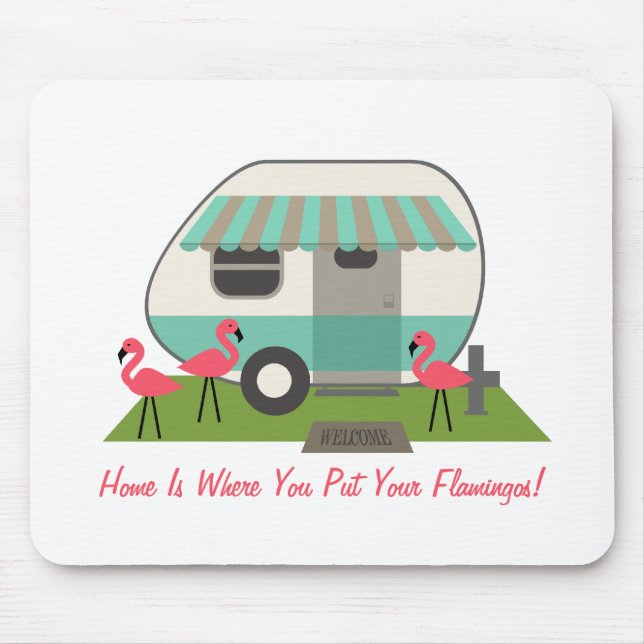 Pink Flamingos & Retro Camper Mousepad (Front)