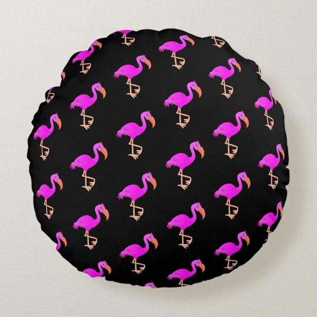 Pink Flamingos Round Pillow - Choose Colour (Front)