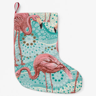 Pink flamingos seamless pattern small christmas stocking