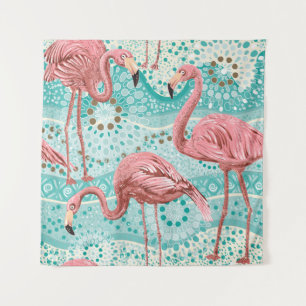 Pink flamingos seamless pattern tapestry