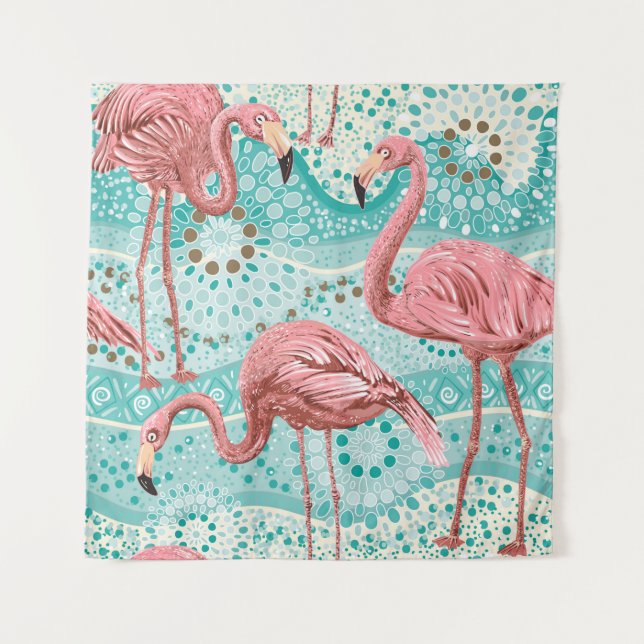 Pink flamingos seamless pattern tapestry (Front)