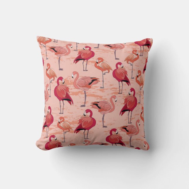 Pink Flamingos: Seamless Tropical Pattern Cushion (Front)
