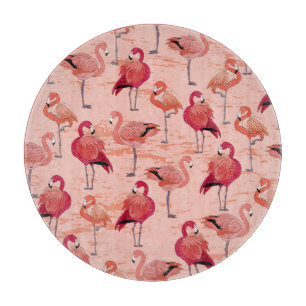 Pink Flamingos: Seamless Tropical Pattern Cutting Board