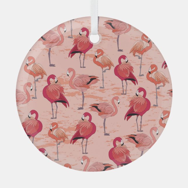 Pink Flamingos: Seamless Tropical Pattern Glass Tree Decoration (Front)