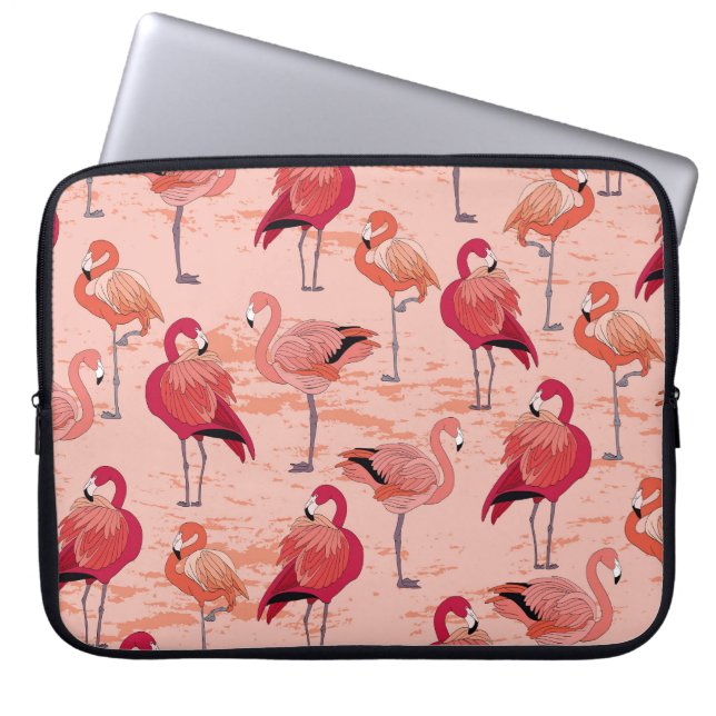 Pink Flamingos: Seamless Tropical Pattern Laptop Sleeve (Front)