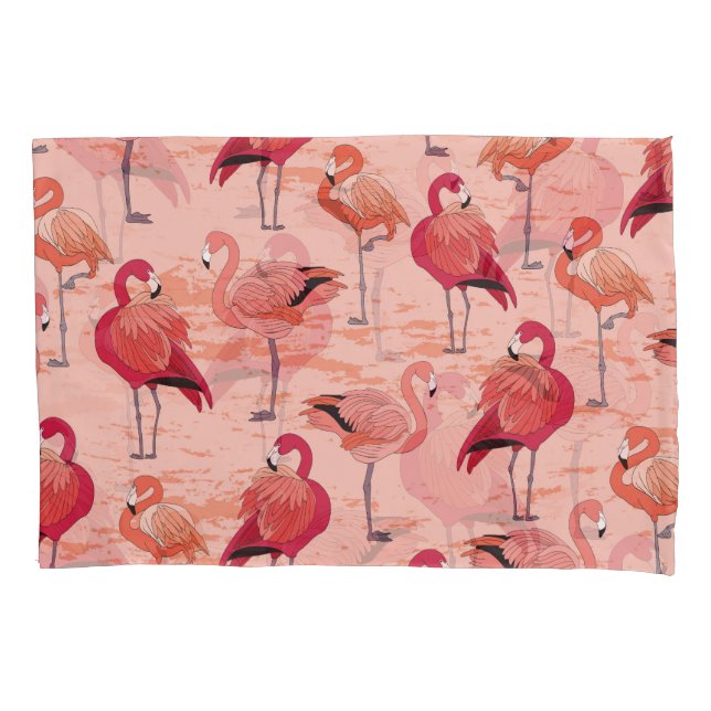 Pink Flamingos: Seamless Tropical Pattern Pillowcase (Front)