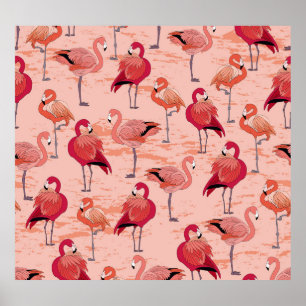 Pink Flamingos: Seamless Tropical Pattern Poster