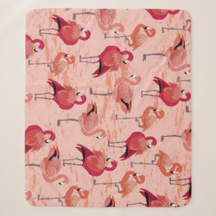 Pink Flamingos: Seamless Tropical Pattern Sherpa Blanket