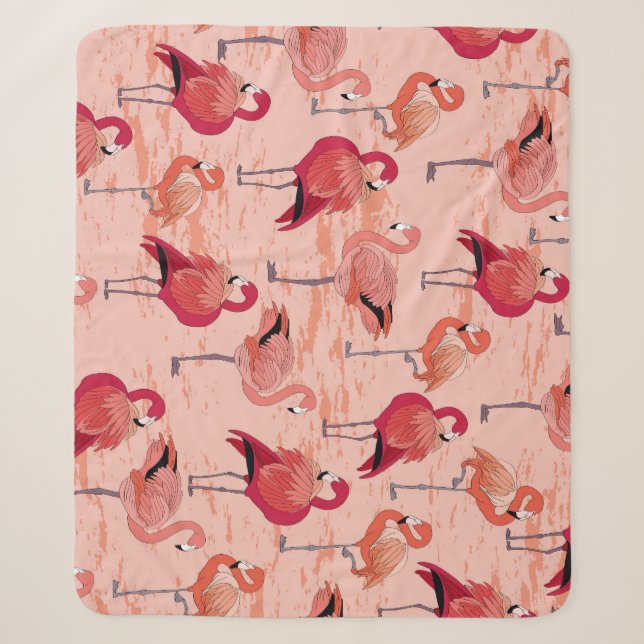 Pink Flamingos: Seamless Tropical Pattern Sherpa Blanket (Front)