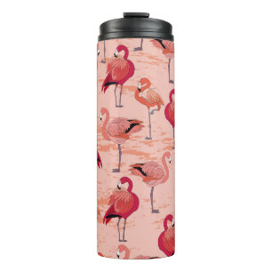 Pink Flamingos: Seamless Tropical Pattern Thermal Tumbler