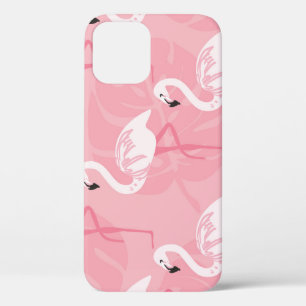 Pink flamingos: seamless vintage illustration. iPhone 12 case