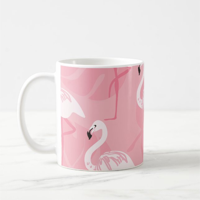 Pink flamingos: seamless vintage illustration. coffee mug (Left)