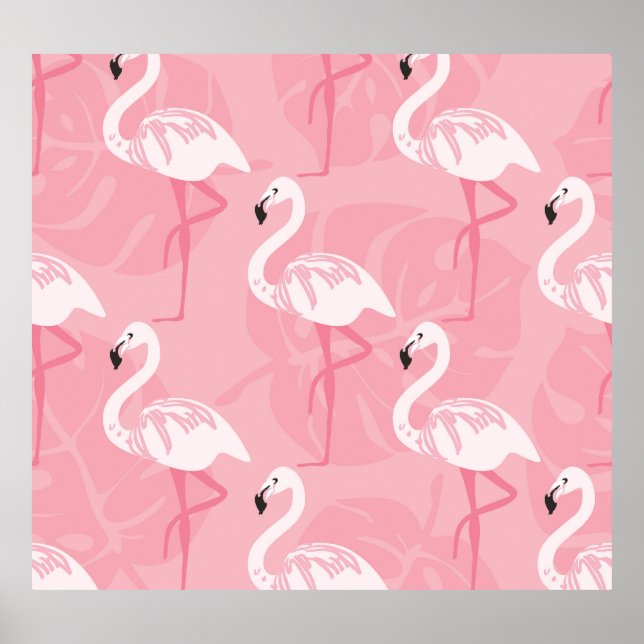 Pink flamingos: seamless vintage illustration. poster (Front)