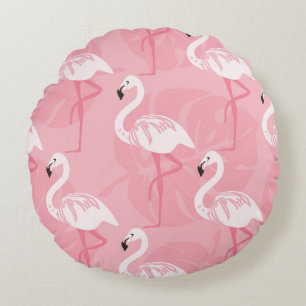 Pink flamingos: seamless vintage illustration. round cushion