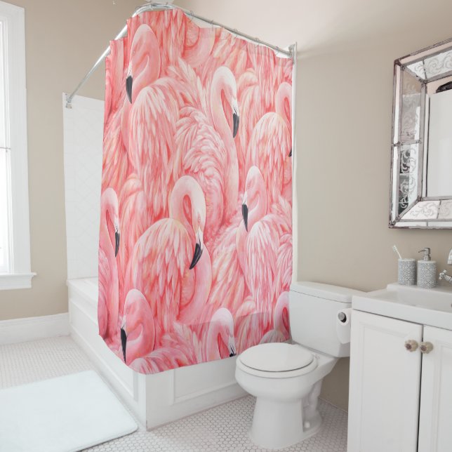Pink Flamingos Shower Curtain (In Situ)