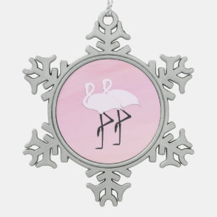 Pink Flamingos Snowflake Pewter Christmas Ornament