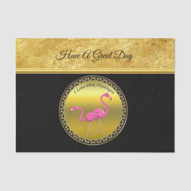 Pink Flamingos standing together gold foil texture Tissue Paper (Front)