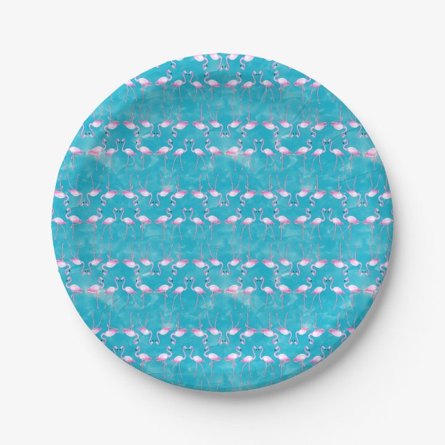 Pink Flamingos Summer Beach Paper Plate (Front)