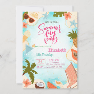 Pink Flamingos Summer Pool Party Birthday Party Invitation
