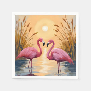 Pink Flamingos Sunset Animal Painting Napkin