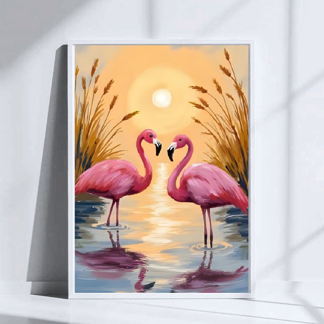 Pink Flamingos Sunset Animal Painting Poster (Creator Uploaded)