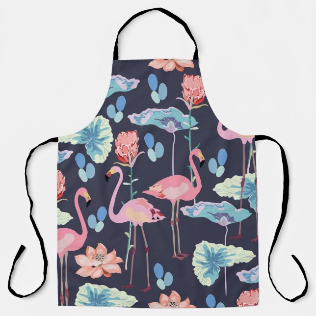 Pink flamingos surrounded by lotus flowers and pro apron (Front)