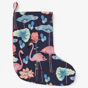 Pink flamingos surrounded by lotus flowers and pro small christmas stocking
