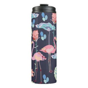 Pink flamingos surrounded by lotus flowers and pro thermal tumbler