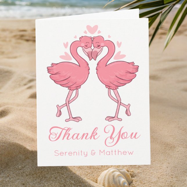 Pink Flamingos Tropical Beach Wedding Thank You (Creator Uploaded)
